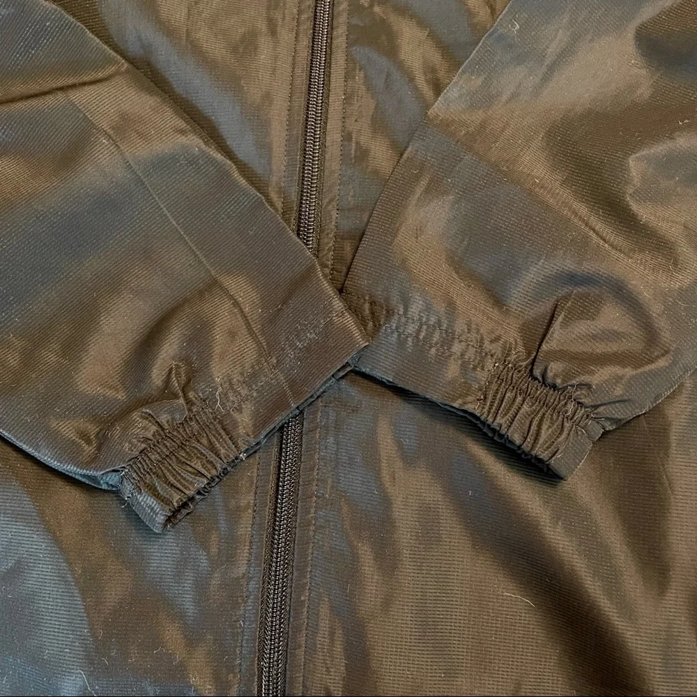 adidas Black and White 3 Stripes Windbreaker Track Jacket with Hidden Hood. S